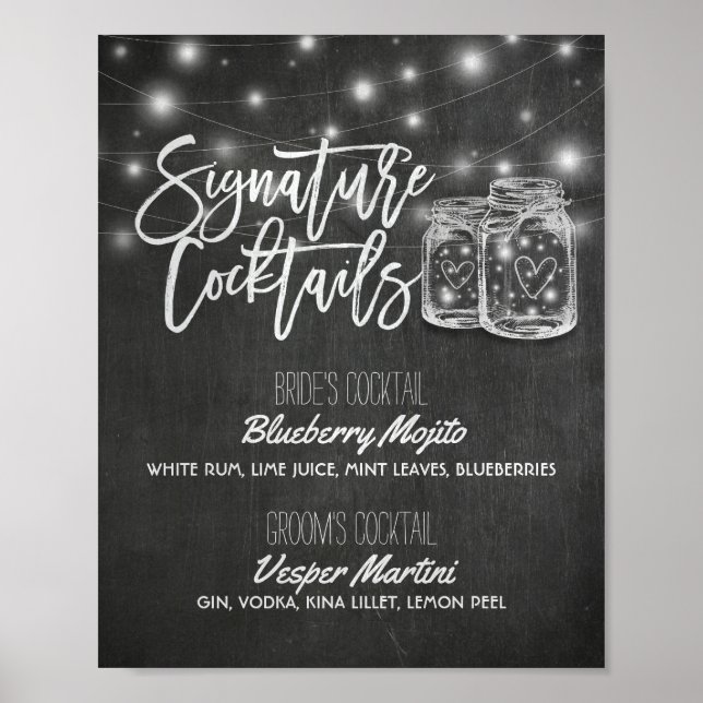 Signature Cocktail Drink Menu Wedding Decor Sign (Front)