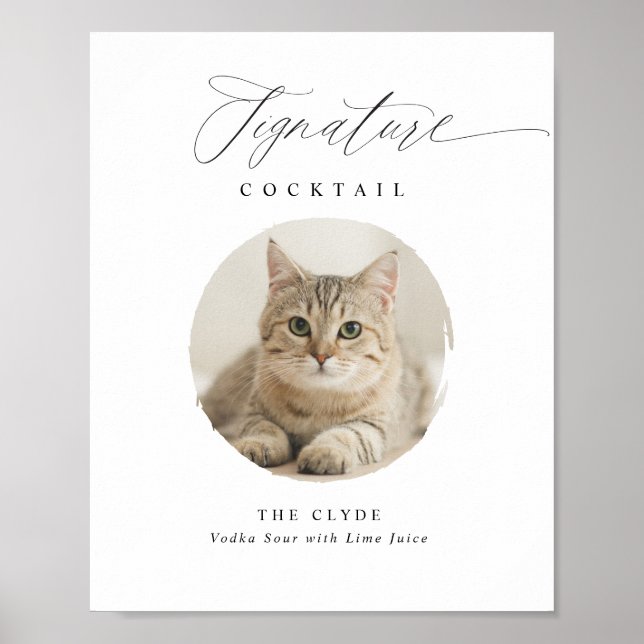 Signature Cocktail Sign Pet Photo Elegant Wedding (Front)