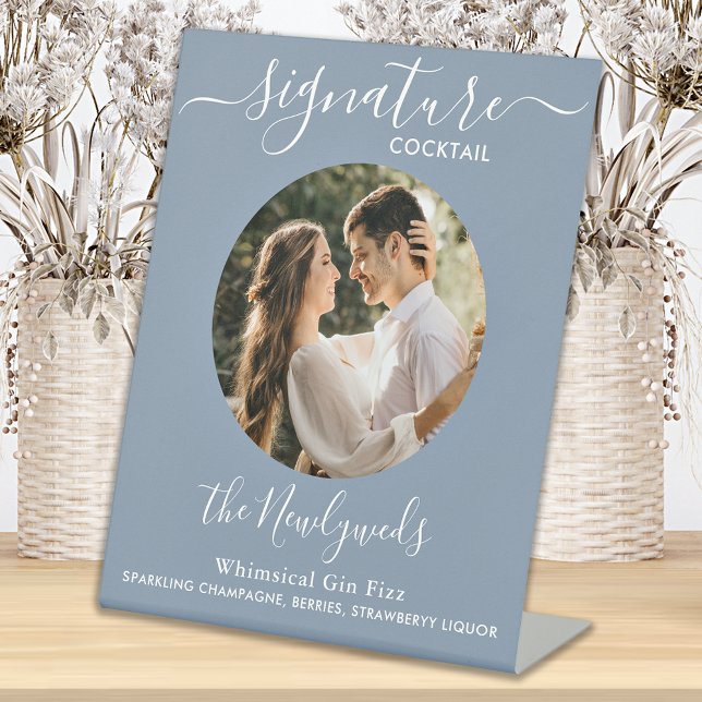 Signature Cocktail Wedding Drink Dusty Blue Photo  Pedestal Sign (Creator Uploaded)