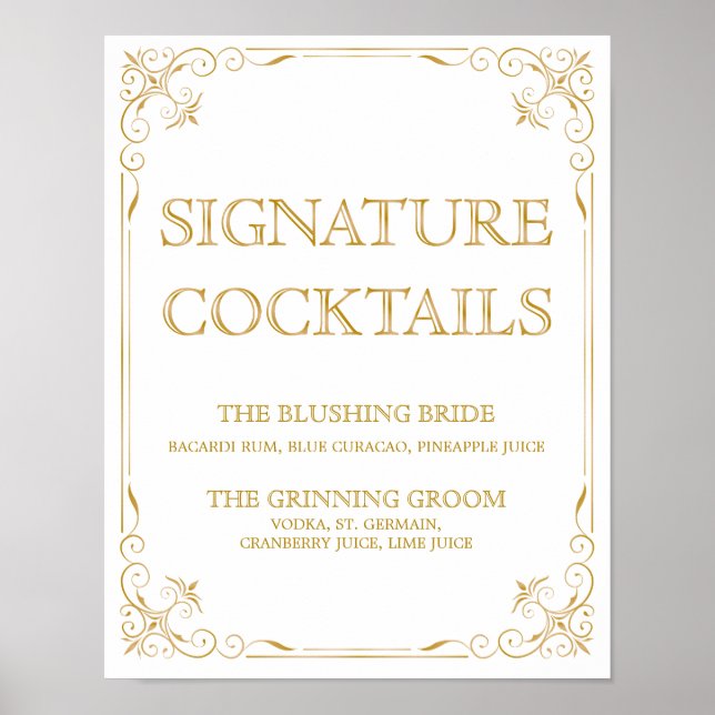 Signature Cocktail Wedding Sign | Gatsby Art Deco (Front)