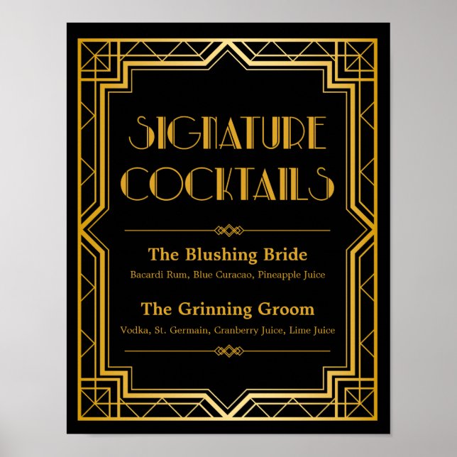 Signature Cocktail Wedding Sign | Gatsby Art Deco (Front)