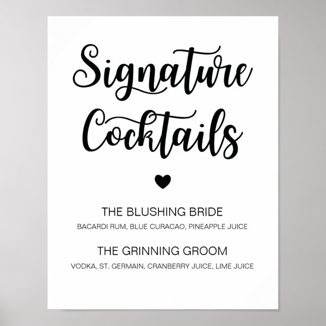 Signature Cocktail Wedding Sign Modern Calligraphy (Front)