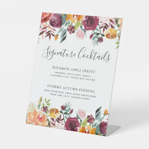 Signature Cocktails Autumn Wedding Bar Menu Pedestal Sign