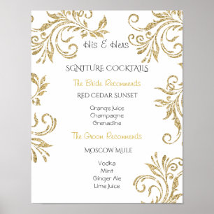 Signature Cocktails, Bride and Groom, Custom Poster