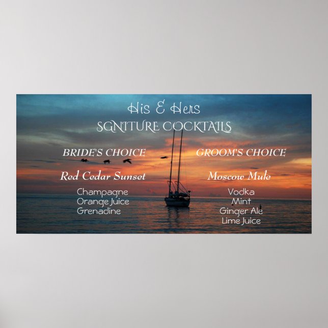 Signature Cocktails Bride and Groom Summer Sunset Poster (Front)