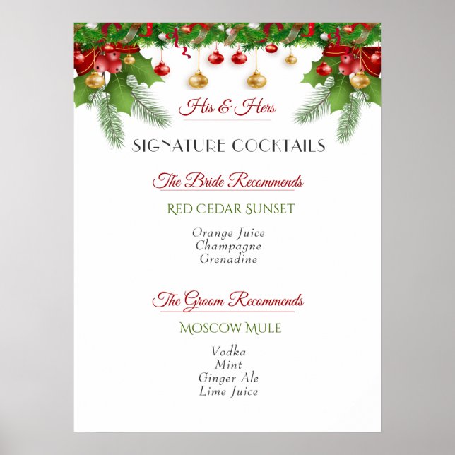 Signature Cocktails Christmas Winter Wedding Poster