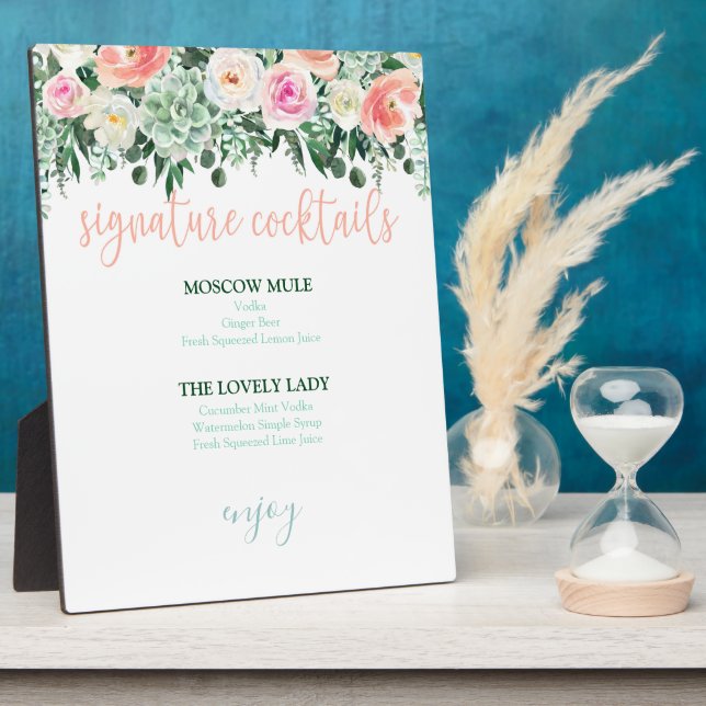 Signature Cocktails Sign - Succulents Wedding Plaque (Side)