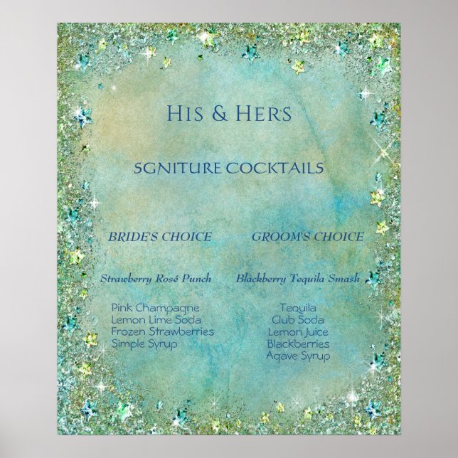  Signature Cocktails Tropical Blue Green Glitter Poster (Front)