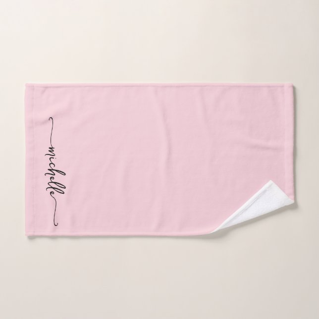 Signature de nom de monogramme de style rose blush (Serviette à main)