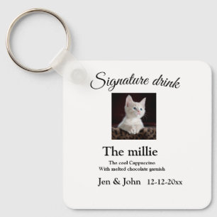 Signature drink add pet photo name date year text keychain