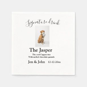 Signature drink add pet photo name date year text napkin