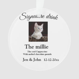 Signature drink add pet photo name date year text  ornament