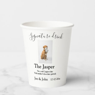 Signature drink add pet photo name date year text paper cups