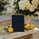Signature Drink Deep Blue Black & Red Wedding Menu<br><div class="desc">With a bold and elegant feel, this design features deep blue-black and rich red tones, adding a striking touch to your celebration. It beautifully showcases your signature drinks, blending seamlessly with your décor and guiding guests through your curated selections. Personalize this elegant sign, click «Details». To move the text or...</div>