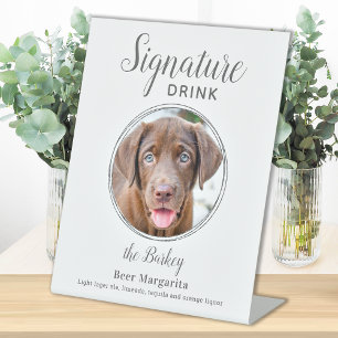 Signature Drink Elegant Silver Pet Wedding Photo  Pedestal Sign