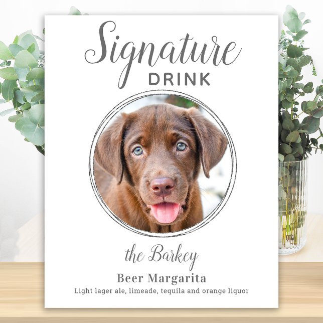 Signature Drink Elegant Silver Pet Wedding Photo Poster (Creator Uploaded)