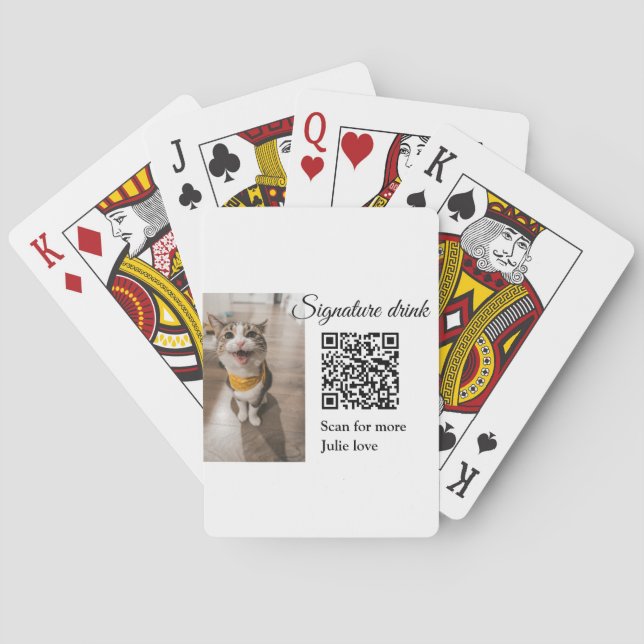 Signature drink scan QR code add pet photo name  Playing Cards (Back)