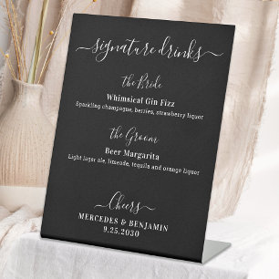 Signature Drinks Black Personalized Wedding Bar Pedestal Sign