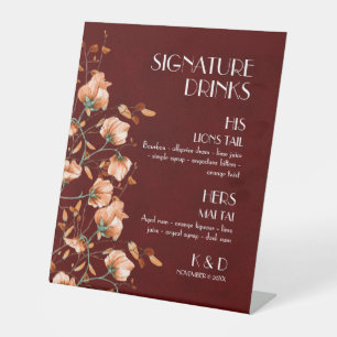 Signature Drinks Burgundy Burnt Orange Floral Fall Pedestal Sign