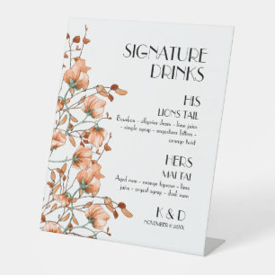 Signature Drinks Burnt Orange Floral Wedding Pedestal Sign