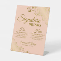 Signature Drinks Coral Peach & Gold Wedding Bar