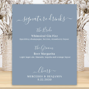 Signature Drinks Custom Dusty Blue Wedding Bar Poster