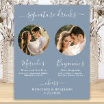 Signature Drinks Custom Photo Dusty Blue Wedding  Poster<br><div class="desc">Signature Drinks ! Simple yet elegant calligraphy, this signature drink bar sign features two cocktails 'the Bride' and 'the Groom', personalized with your drinks of choice. Customize this elegant wedding sign with your favourite engagement photo or couples photos, names and signature drinks! You can also customize the photos for signature...</div>