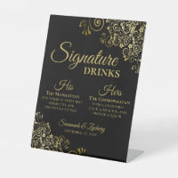 Signature Drinks Elegant Black & Gold Wedding Bar