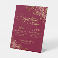 Signature Drinks Elegant Burgundy & Gold Wedding