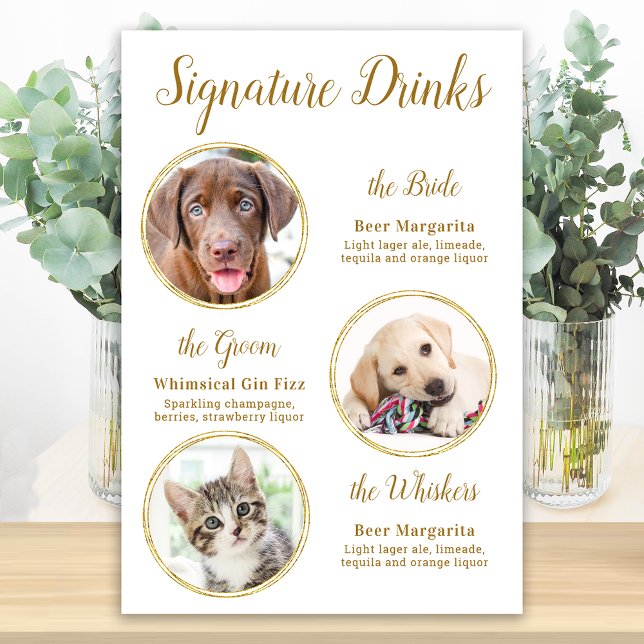 Signature Drinks Elegant Gold Pet Wedding 3 Photos Poster (Creator Uploaded)