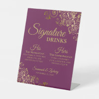 Signature Drinks Elegant Magenta & Gold Wedding