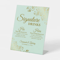 Signature Drinks Elegant Mint Green & Gold Wedding