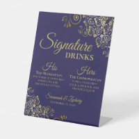 Signature Drinks Elegant Navy Blue & Gold Wedding
