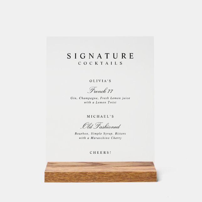 Signature Drinks Elegant Simple Wedding Bar (Recto)