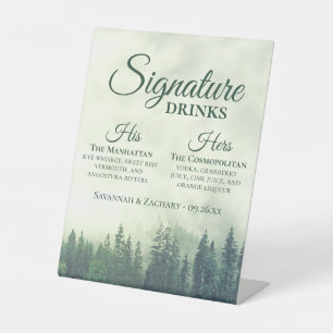 Signature Drinks Foggy Green Pine Trees Wedding Pedestal Sign