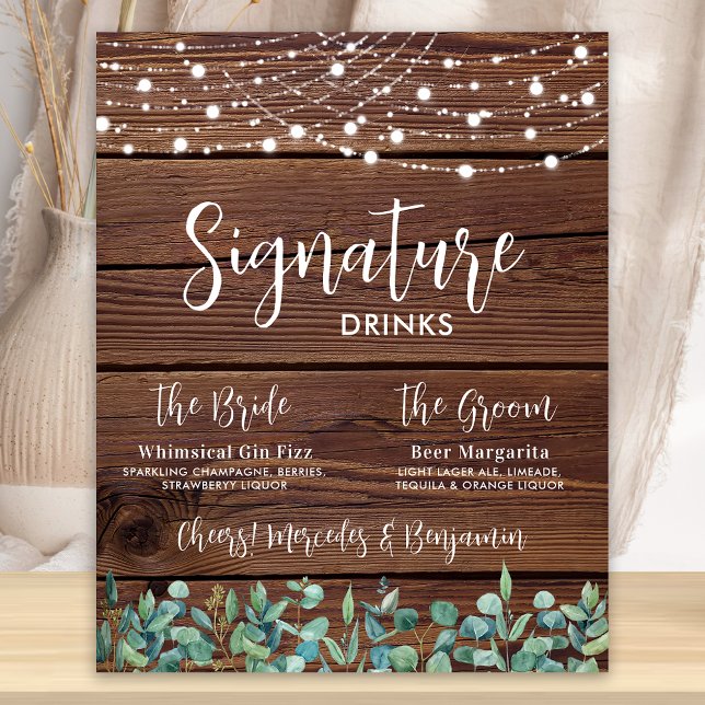 Signature Drinks Greenery String Lights Wedding  Poster (Creator Uploaded)