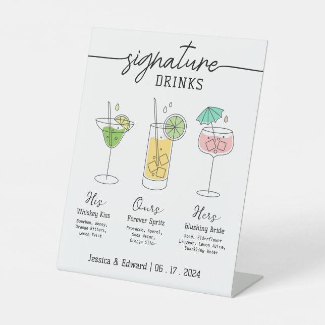 Signature Drinks His, Hers, Ours Cocktail Menu Pedestal Sign (Front)