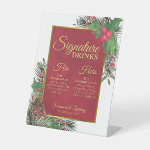 Signature Drinks Holly & Pine Christmas Wedding Pedestal Sign