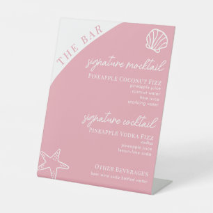 Signature Drinks Menu Cute Pink Beach Bar Tabletop Pedestal Sign