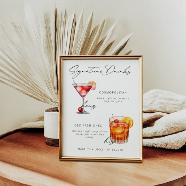 Signature Drinks Modern Black & White Poster (Creator Uploaded)