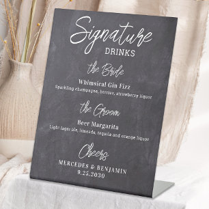 Signature Drinks Personalized Rustic Wedding Bar Pedestal Sign