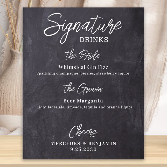 Signature Drinks Personalized Rustic Wedding Bar Poster (Creator Uploaded)