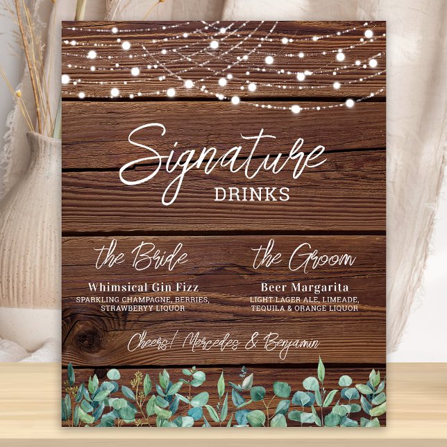 Signature Drinks String Lights Eucalyptus Wedding  Poster (Creator Uploaded)