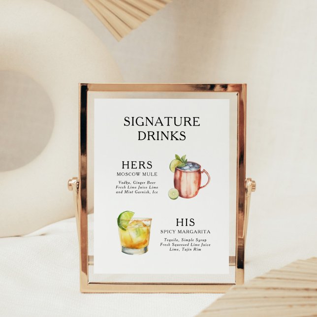 Signature Drinks Wedding Cocktail Menu Poster (Creator Uploaded)