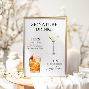 Signature Drinks Wedding Cocktail Menu Poster