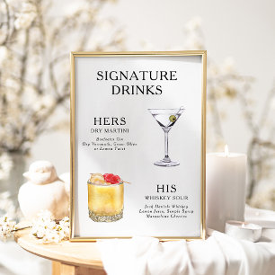 Signature Drinks Wedding Cocktail Menu Poster