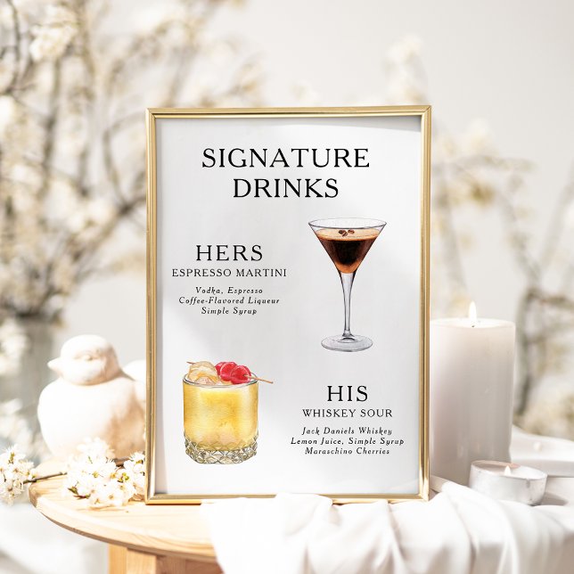 Signature Drinks Wedding Cocktail Menu Poster (Creator Uploaded)