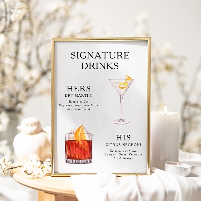 Signature Drinks Wedding Cocktail Menu Poster (Creator Uploaded)