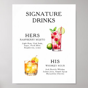 Signature Drinks Wedding Cocktail Menu Poster
