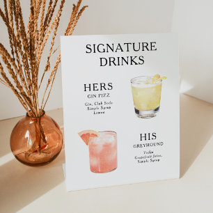 Signature Drinks Wedding Cocktail Menu Poster Pedestal Sign